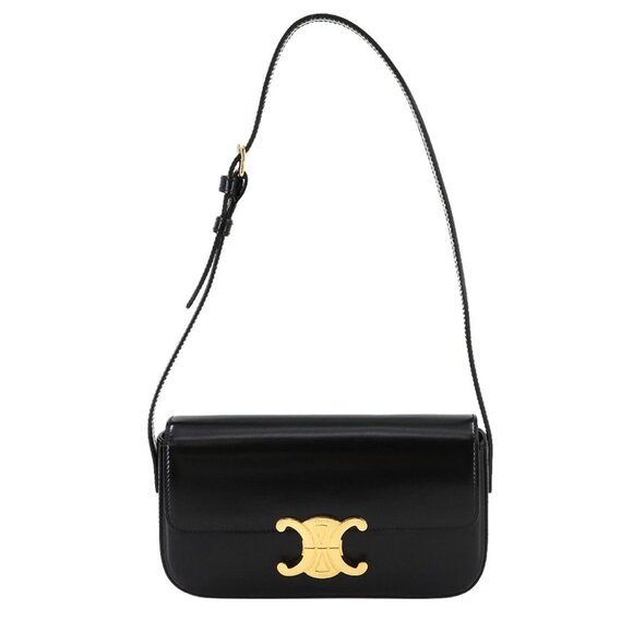 CELINE Triomphe Claude Shoulder Bag Leather Black 194143BF Purse 90289226 - Picture 1 of 11